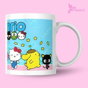 Taza Hello Kitty Personajes Fondo Azul